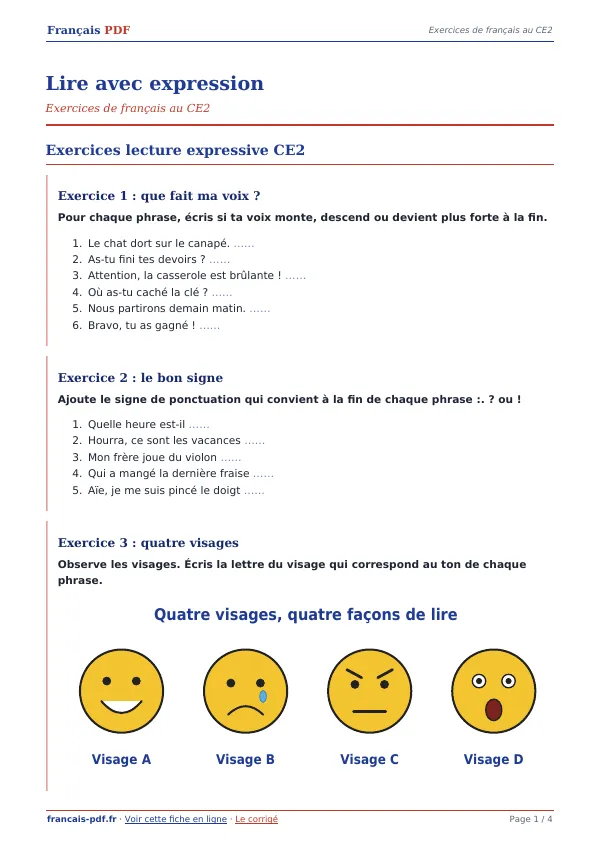 Exercices « Lire avec expression » en PDF