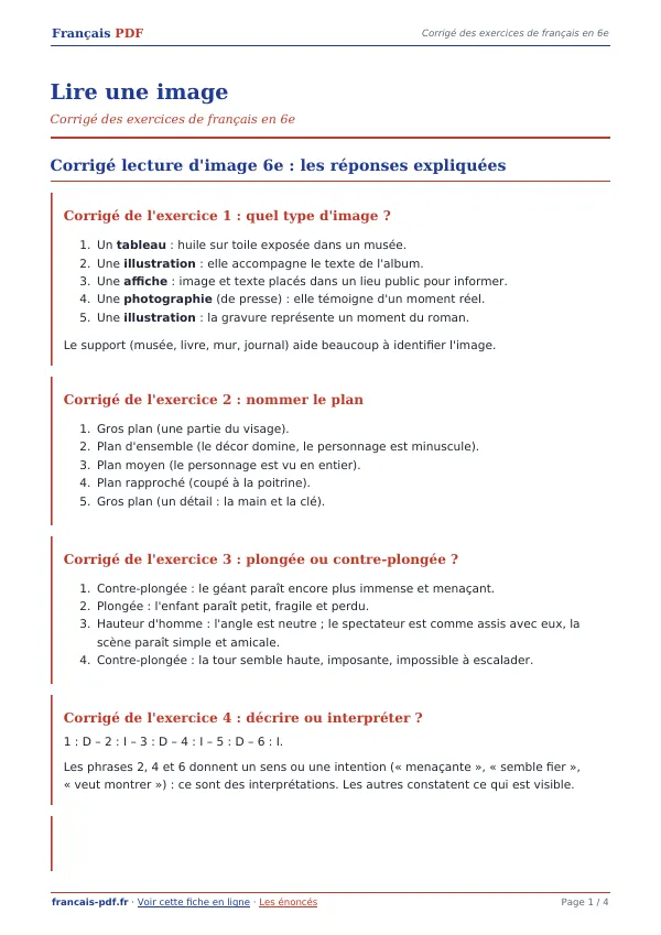 Corrigé « Lire une image » en PDF