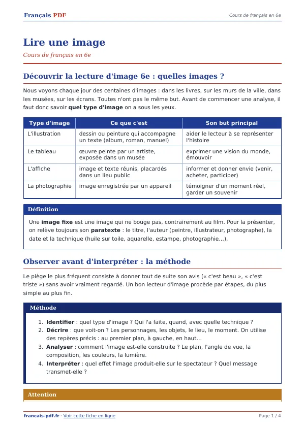Cours « Lire une image » en PDF