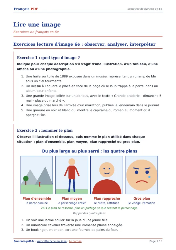 Exercices « Lire une image » en PDF