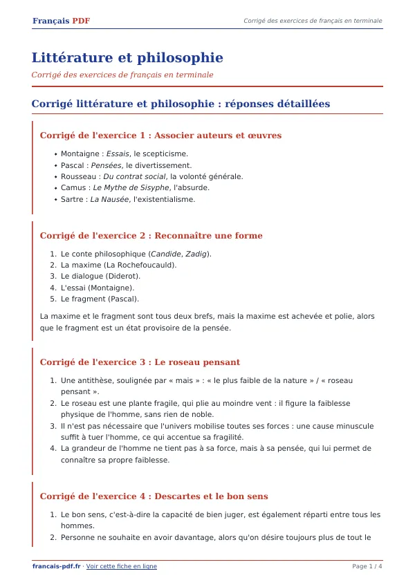 Corrigé « Littérature et philosophie » en PDF