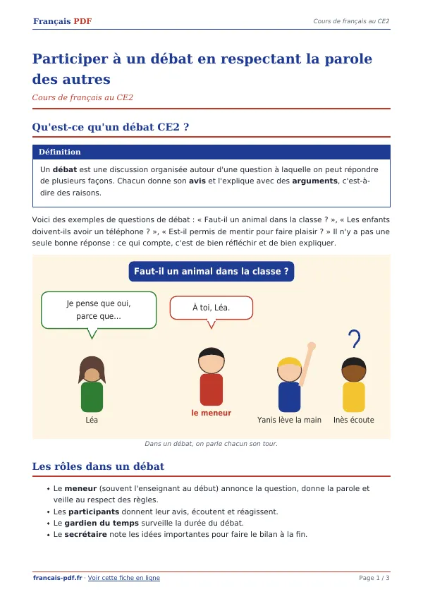 Cours « Participer à un débat en respectant la parole des autres » en PDF