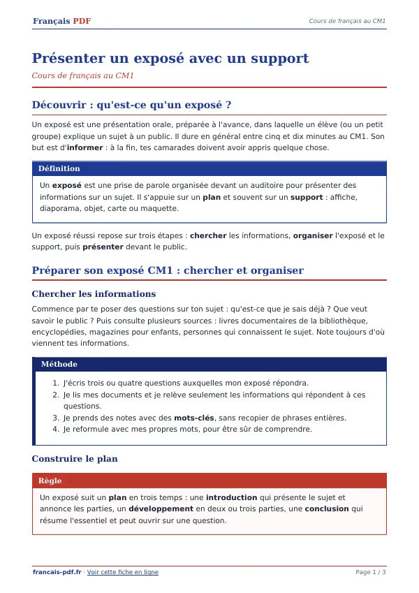 Cours « Présenter un exposé avec un support » en PDF
