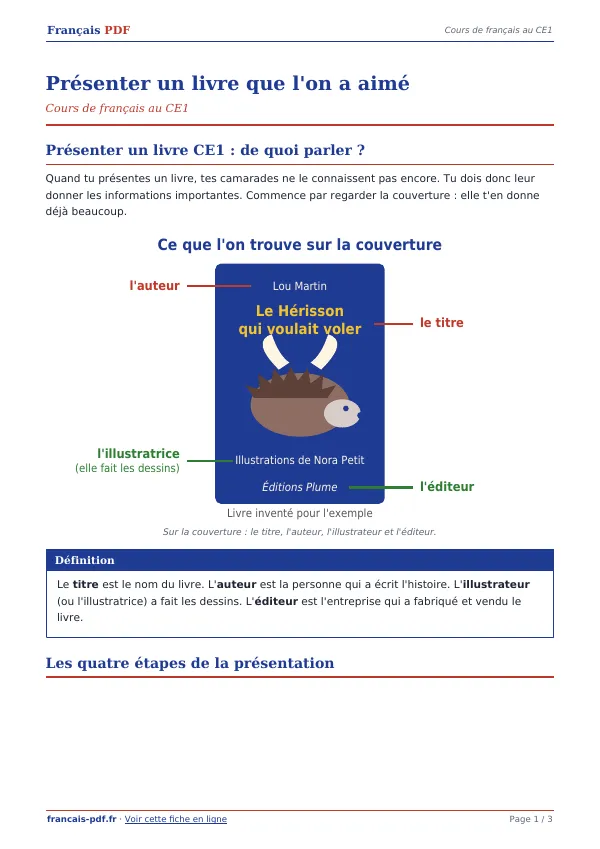 Cours « Présenter un livre que l’on a aimé » en PDF