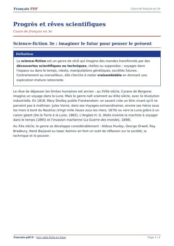 Cours « Progrès et rêves scientifiques » en PDF