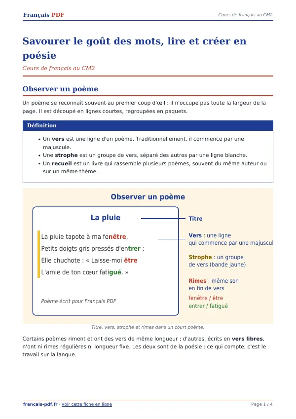 Cours « Savourer le goût des mots, lire et créer en poésie » en PDF