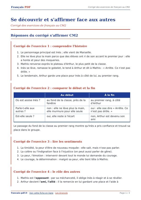 Corrigé « Se découvrir et s’affirmer face aux autres » en PDF