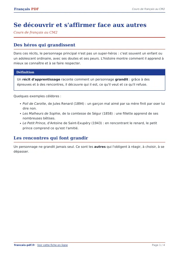 Cours « Se découvrir et s’affirmer face aux autres » en PDF