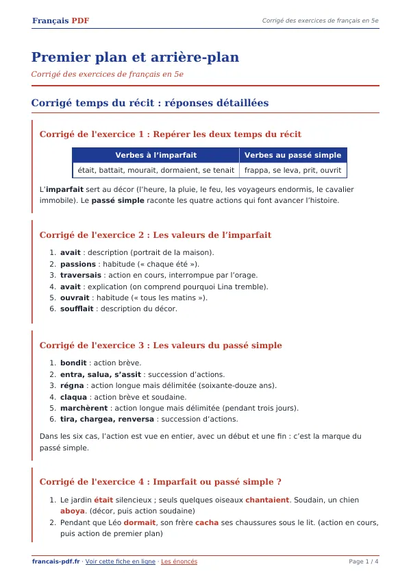 Corrigé « Premier plan et arrière-plan » en PDF