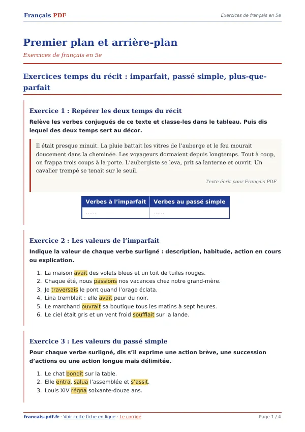 Exercices « Premier plan et arrière-plan » en PDF