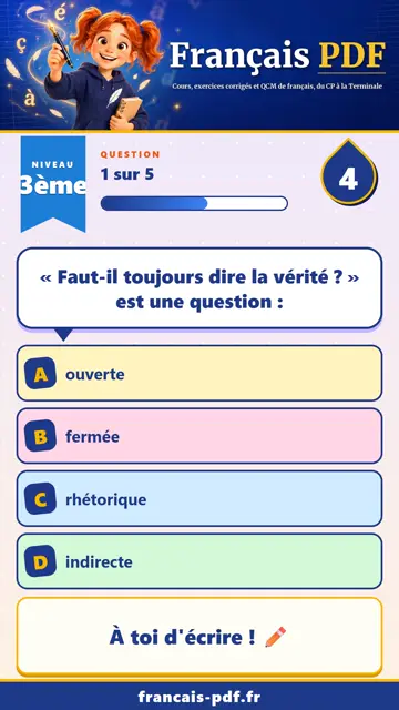 QCM français 3ème en vidéo : Le sujet de réflexion au brevet