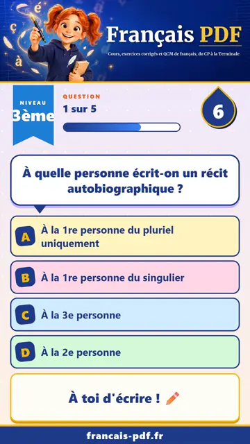 QCM français 3ème en vidéo : Écrire un récit autobiographique